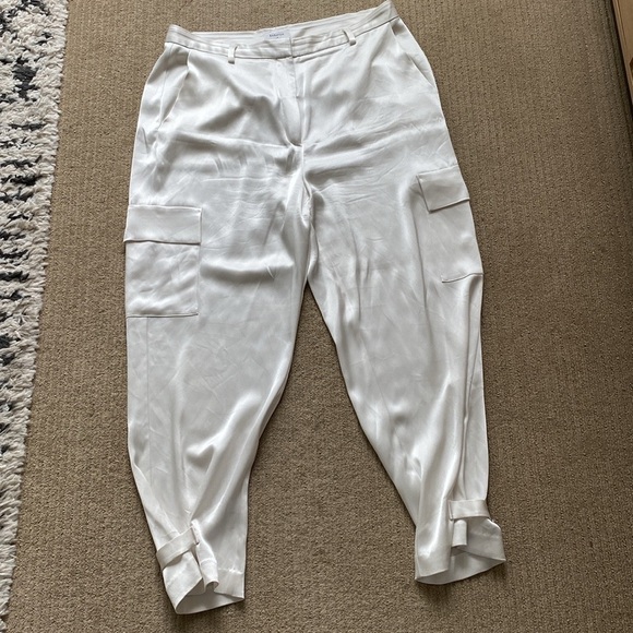 Babaton Refined Satin Cargo Pant, bone/white high waisted pant, size 16. - Picture 2 of 14